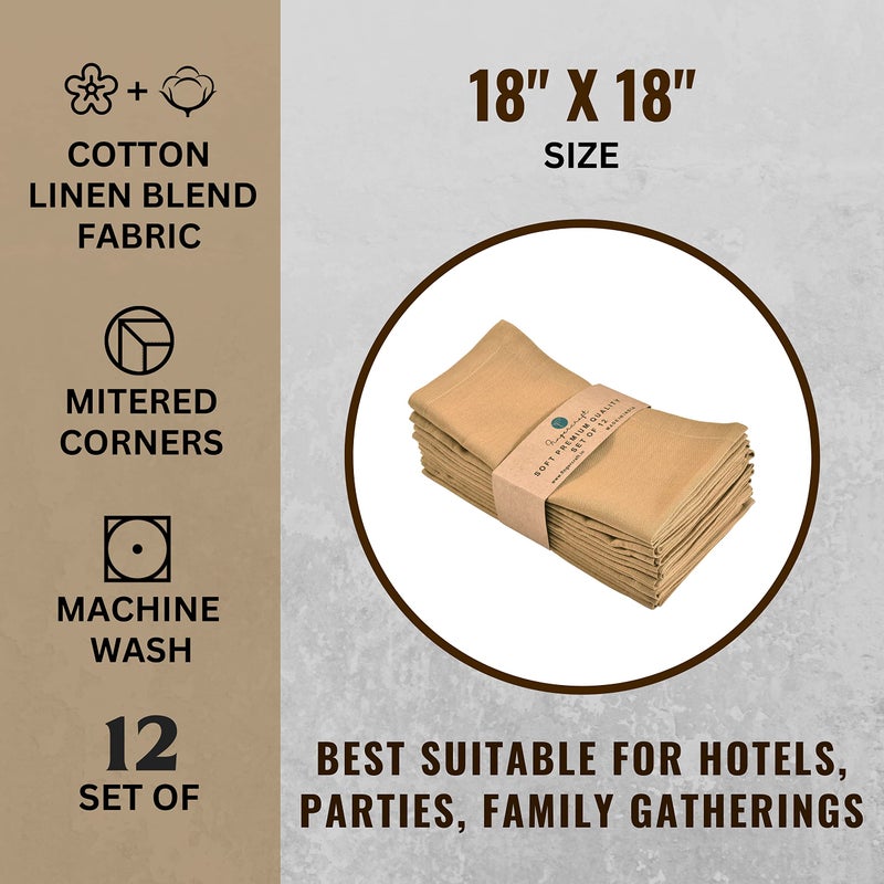 Fingercraft Cloth Napkins, Cotton Linen Blend,12 Pack Easter Special,Beige Premium Quality, Mitered Corners for Restaurant Home Every Day Use Napkins are Pre Shrunk and Good Absorbency Khaki Beige - Image 4